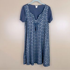 Sundance Blue Eyelet Lace Silk Cotton Tie Bow Front Babydoll Dress Medium Boho